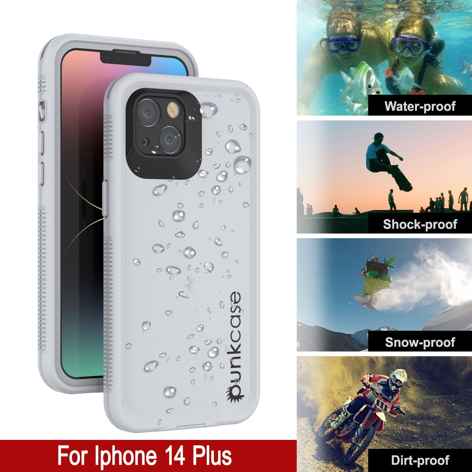 Punkcase iPhone 14 Plus Waterproof Case [Aqua Series] Armor Cover [White]