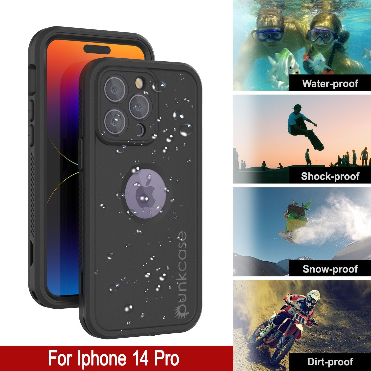 Punkcase iPhone 14 Pro Waterproof Case [Aqua Extreme Series] Armor Cover [Black]