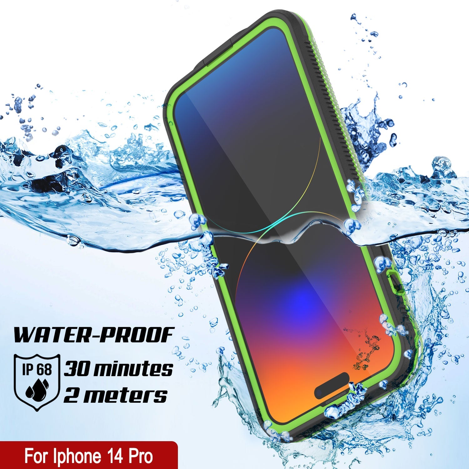 Punkcase iPhone 14 Pro Waterproof Case [Aqua Series] Armor Cover [Clear Black] [Clear Back]