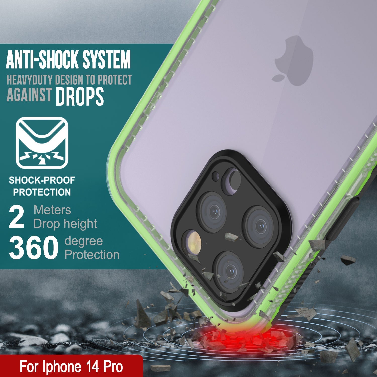 Punkcase iPhone 14 Pro Waterproof Case [Aqua Series] Armor Cover [Clear Black] [Clear Back]