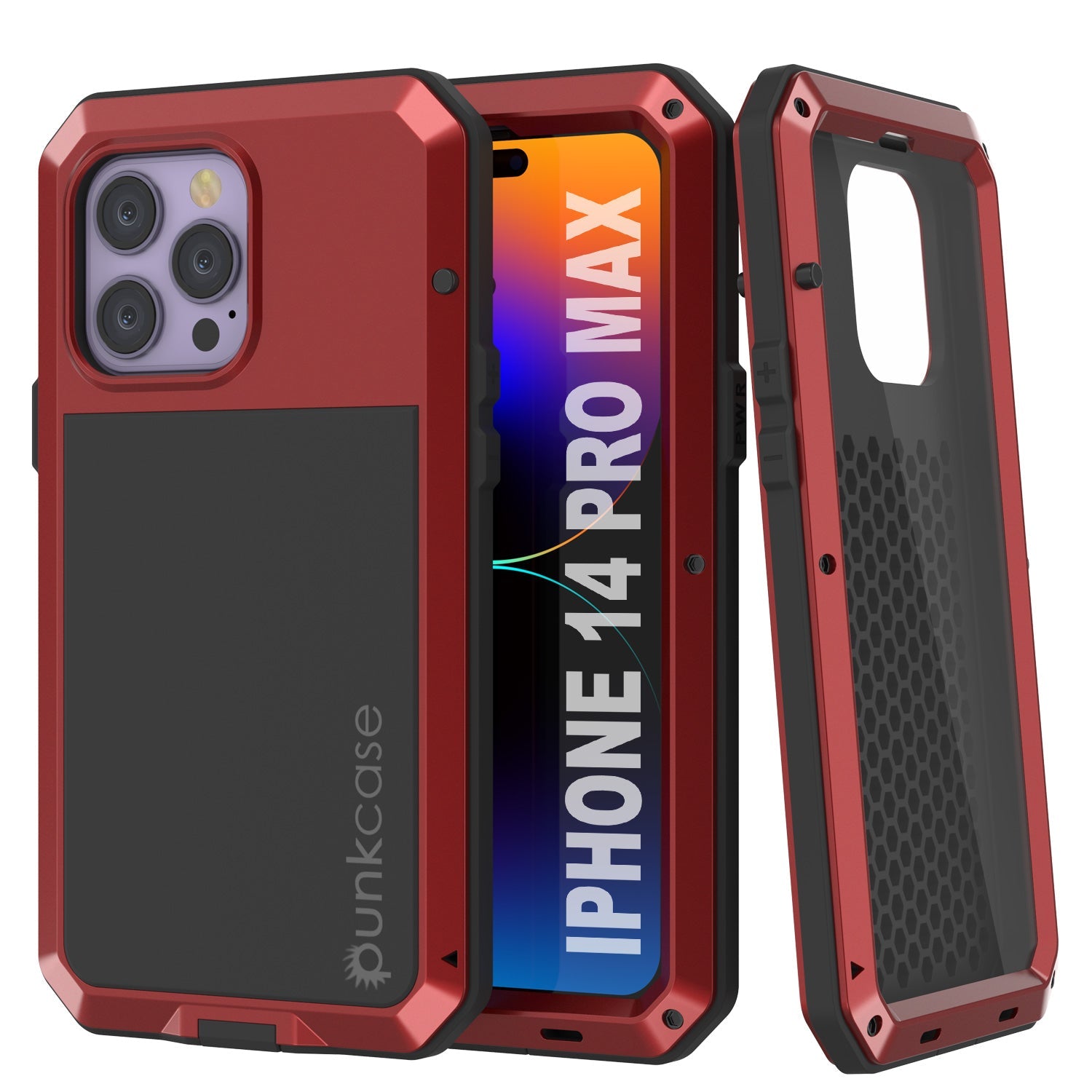 iPhone 14 Pro Max Metal Case, Heavy Duty Military Grade Armor Cover [shock proof] Full Body Hard [Red]