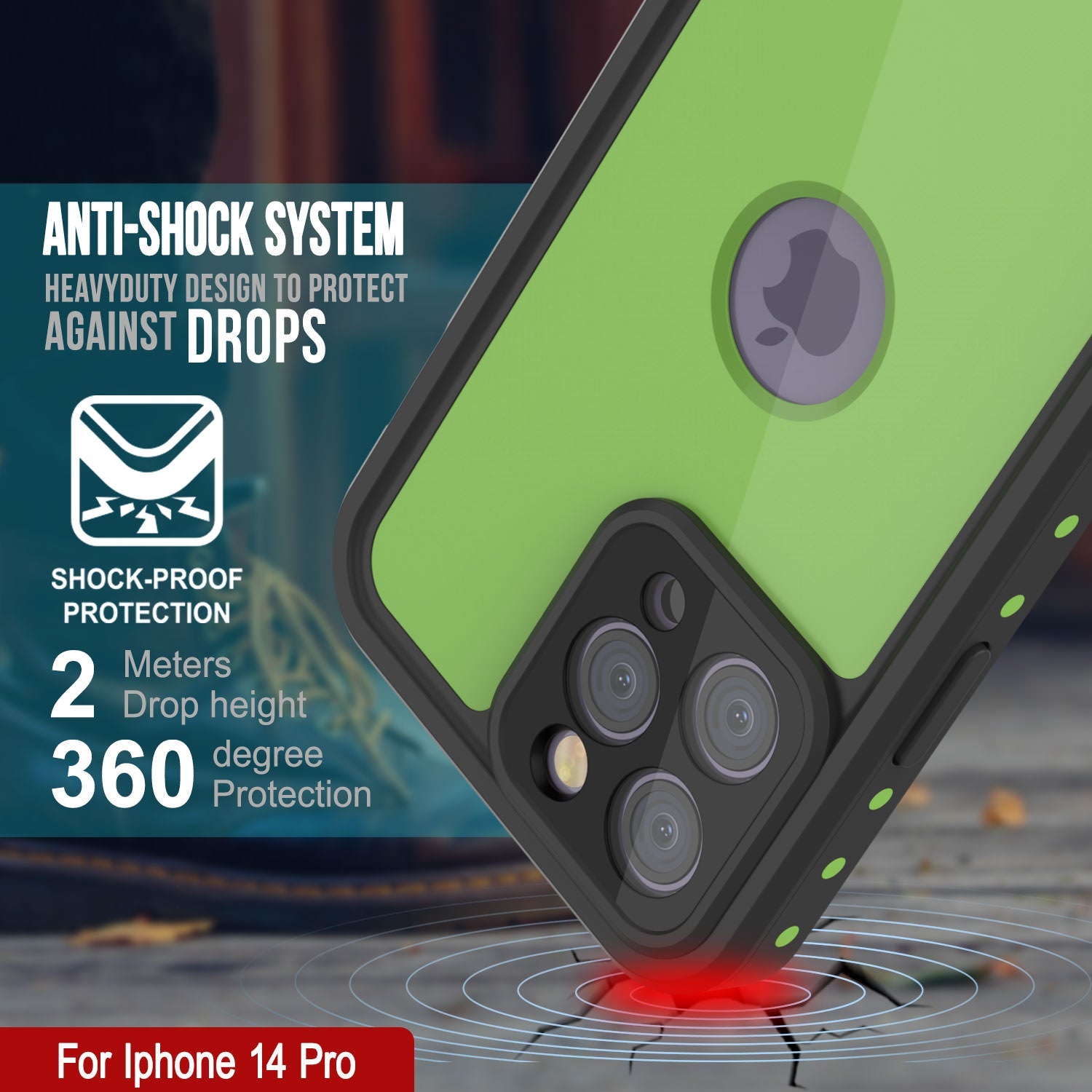 iPhone 14 Pro Waterproof IP68 Case, Punkcase [Light green] [StudStar Series] [Slim Fit] [Dirtproof]