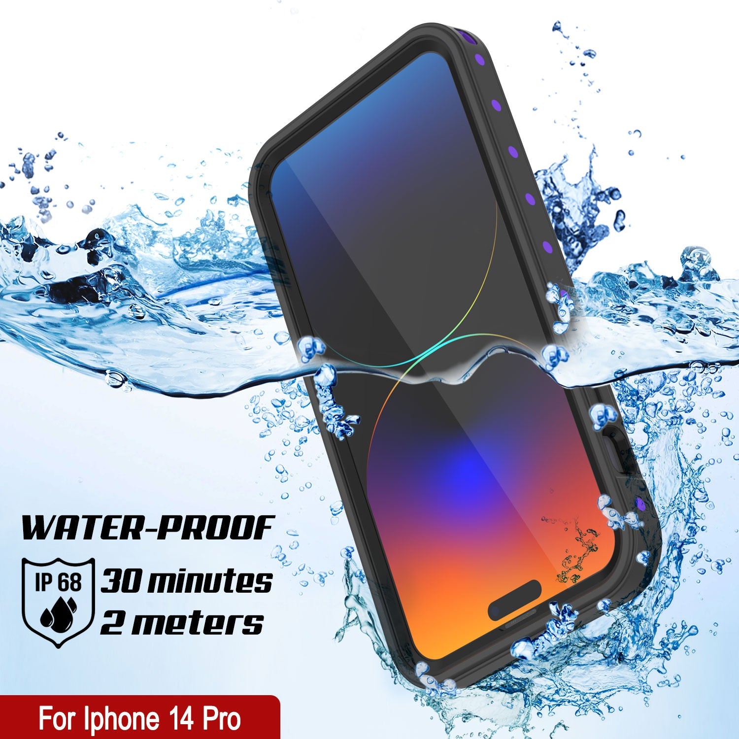 iPhone 14 Pro Waterproof IP68 Case, Punkcase [Purple] [StudStar Series] [Slim Fit] [Dirtproof]