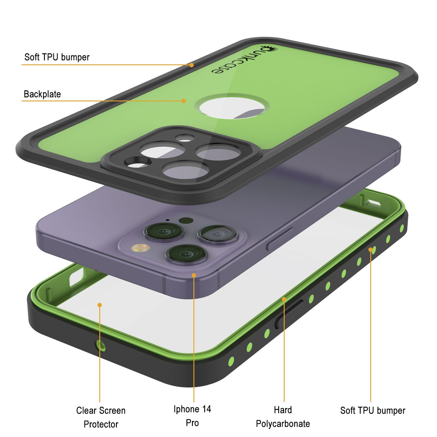 iPhone 14 Pro Waterproof IP68 Case, Punkcase [Light green] [StudStar Series] [Slim Fit] [Dirtproof]