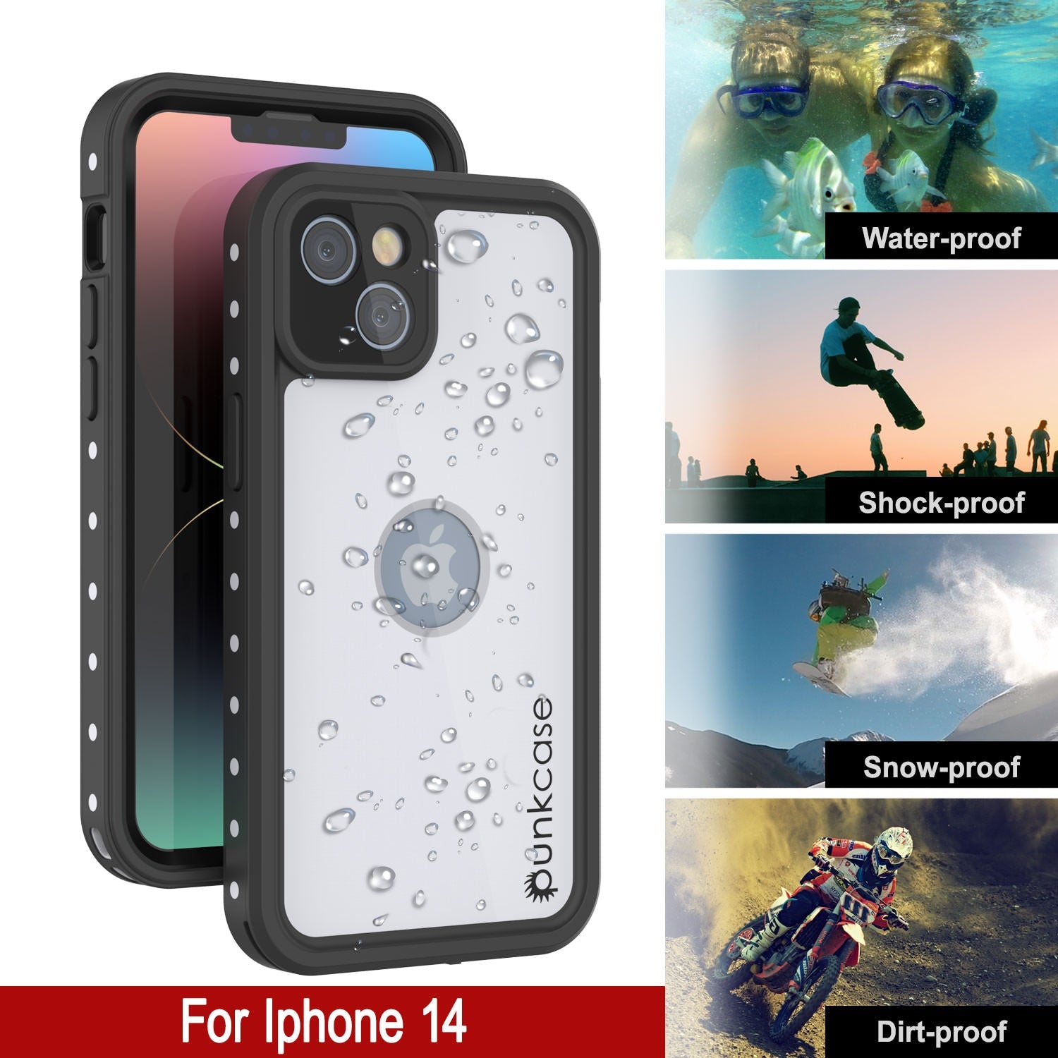 iPhone 14 Waterproof IP68 Case, Punkcase [White] [StudStar Series] [Slim Fit] [Dirtproof]