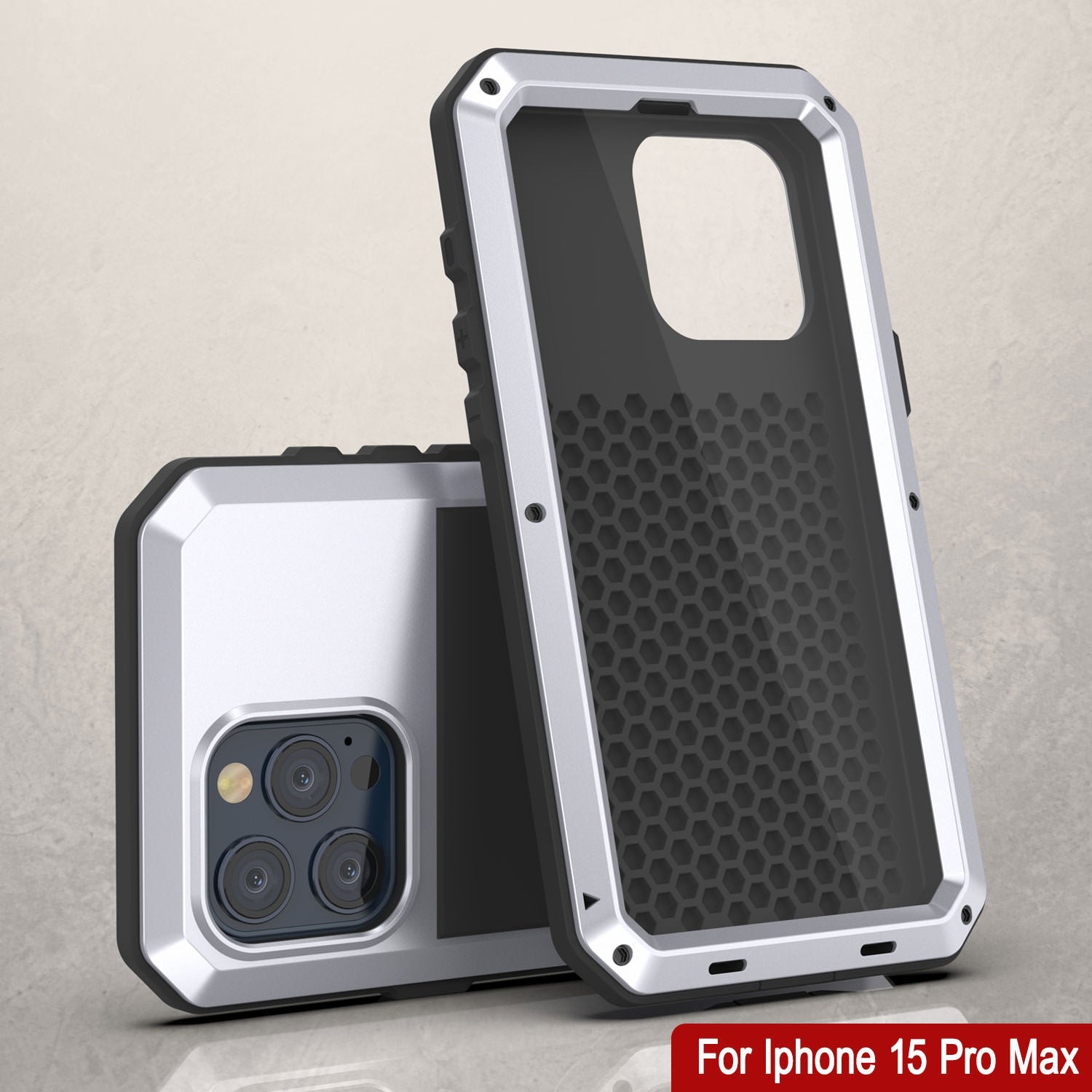 iPhone 15 Pro Max Metal Case, Heavy Duty Military Grade Armor Cover [shock proof] Full Body Hard [White]