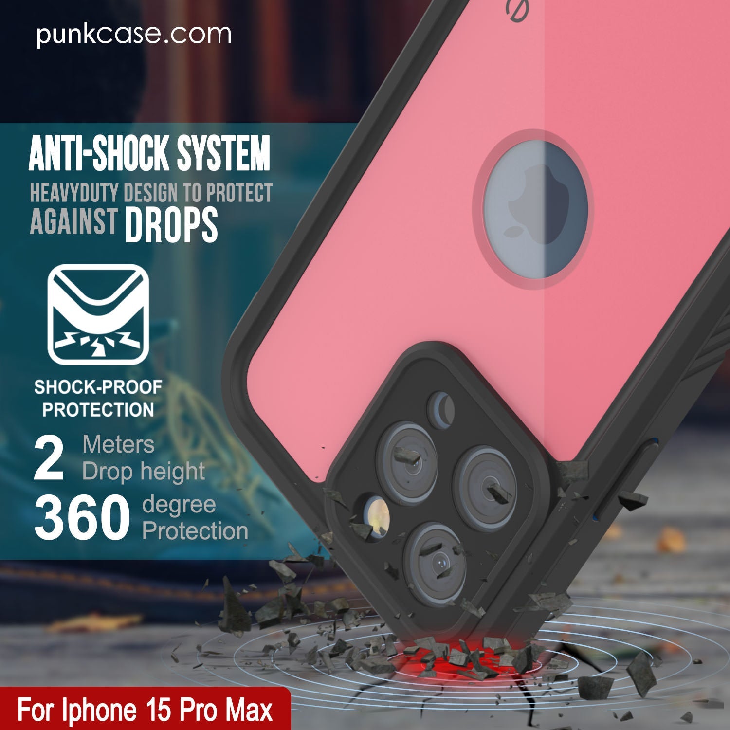 iPhone 15 Pro Max Waterproof IP68 Case, Punkcase [Pink] [StudStar Series] [Slim Fit] [Dirtproof]