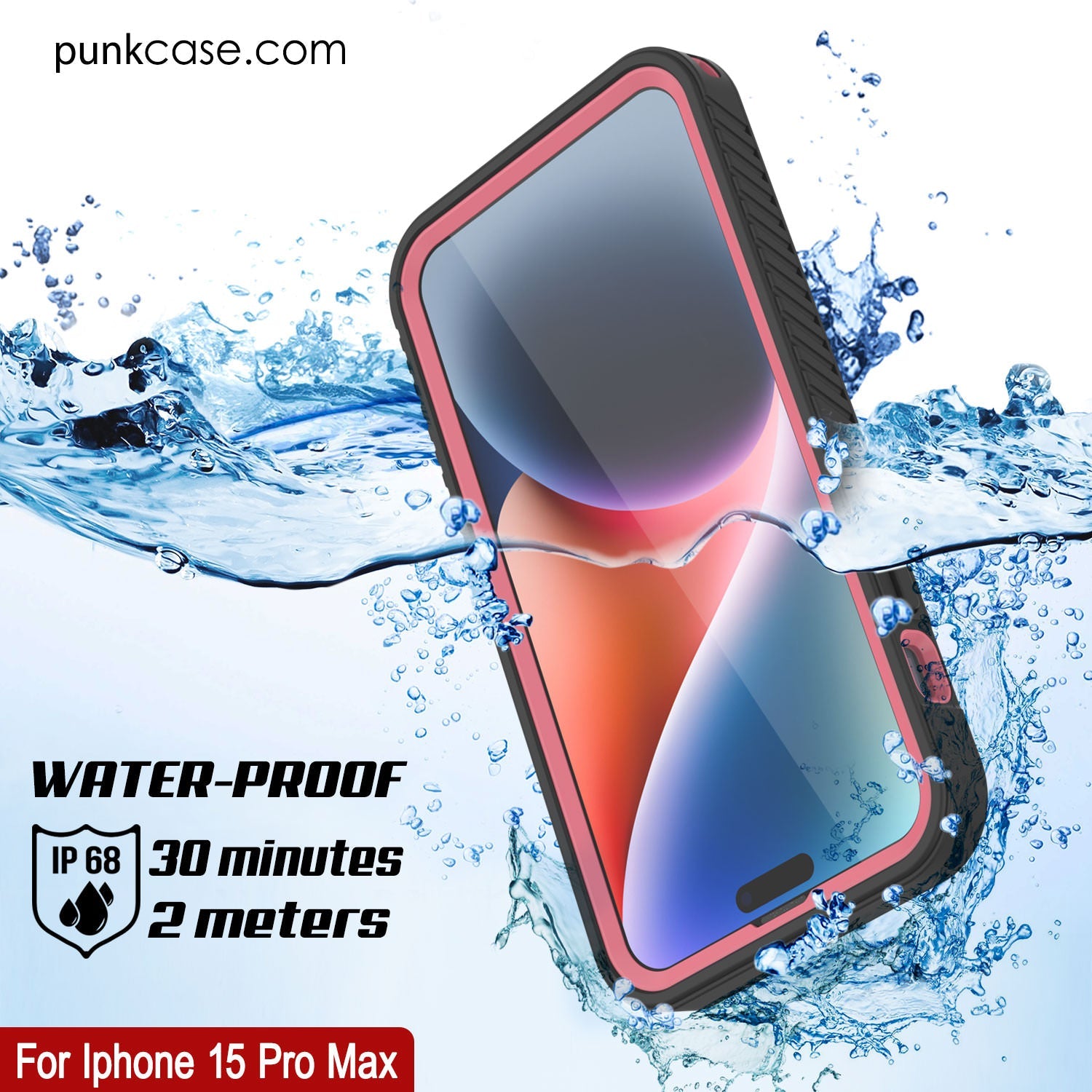 iPhone 15 Pro Max Waterproof IP68 Case, Punkcase [Pink] [StudStar Series] [Slim Fit] [Dirtproof]