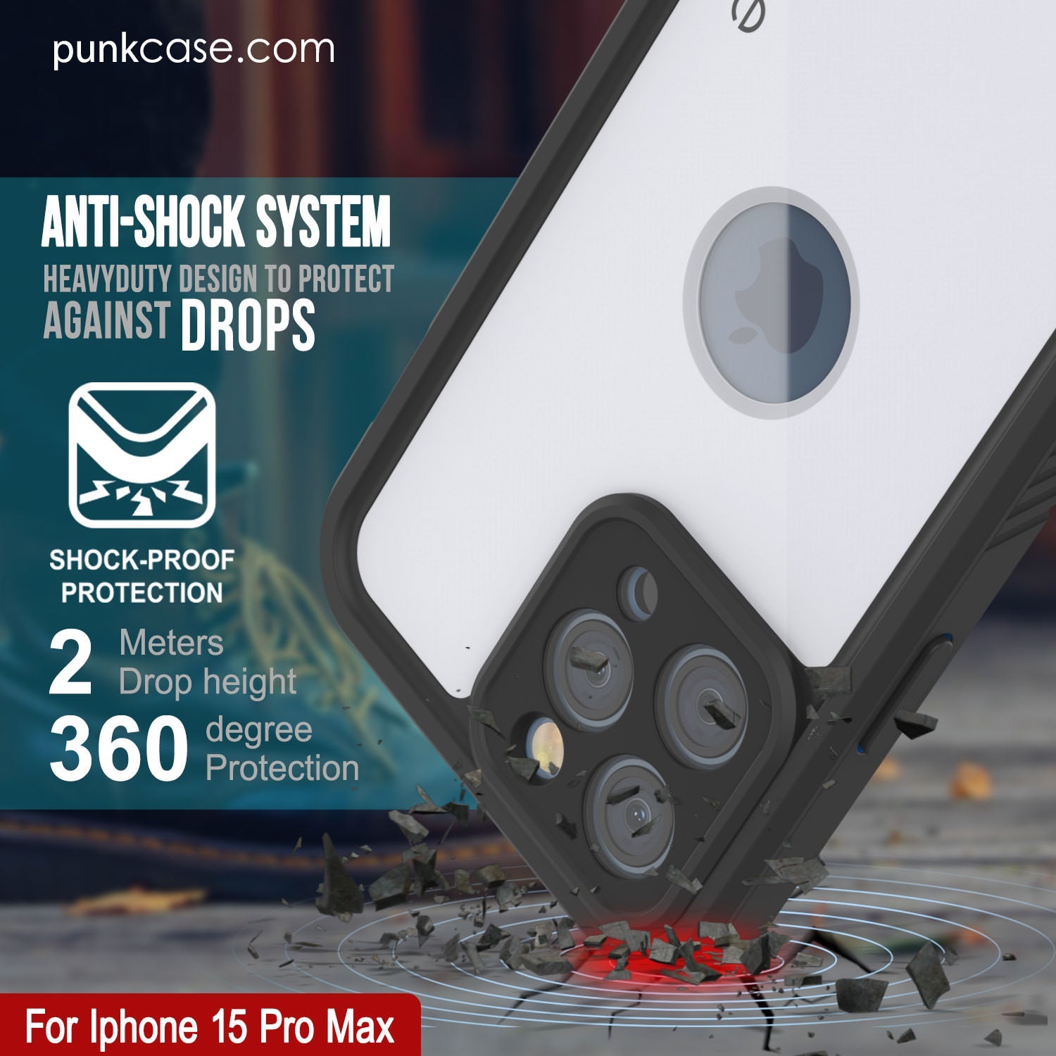 iPhone 15 Pro Max Waterproof IP68 Case, Punkcase [White] [StudStar Series] [Slim Fit] [Dirtproof]