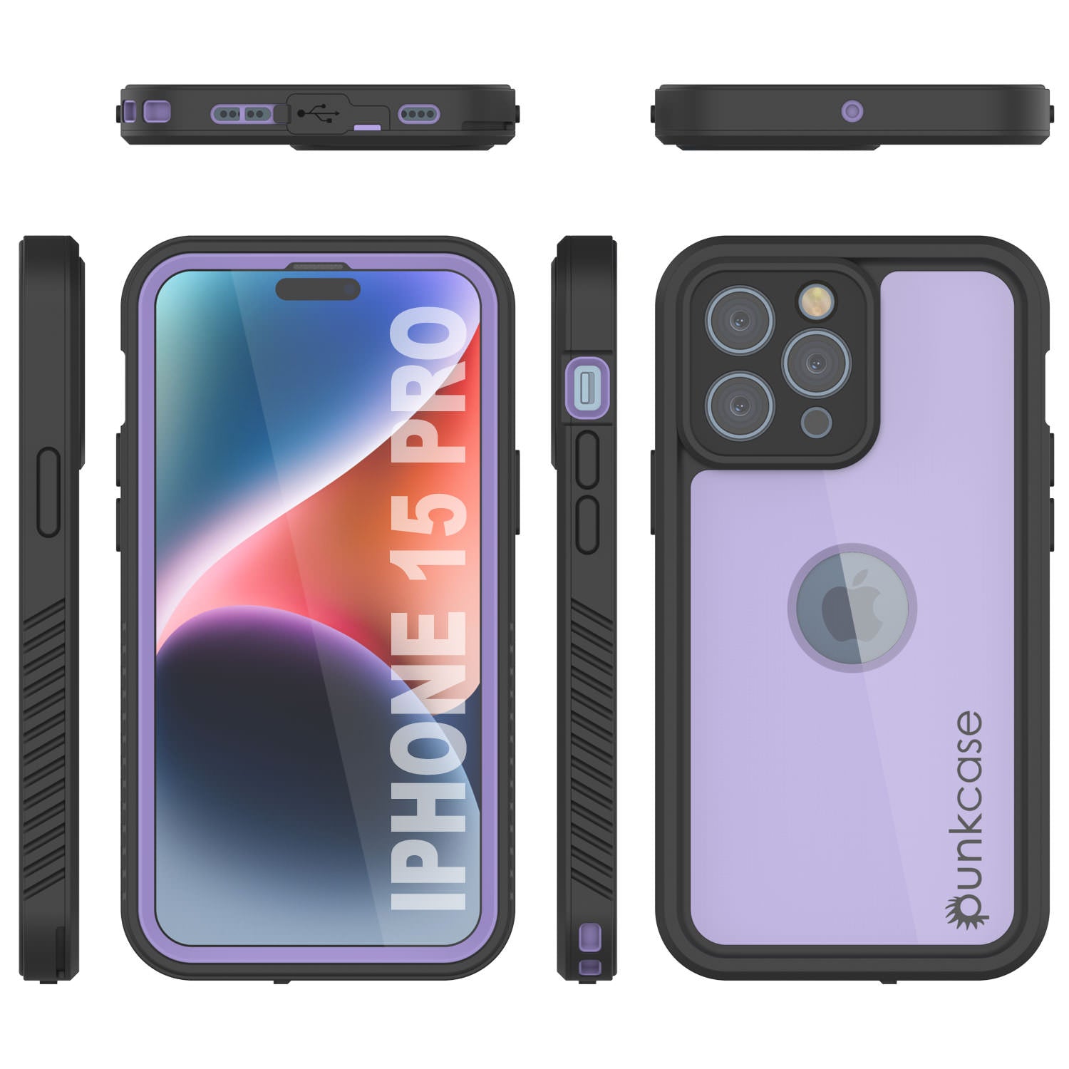 iPhone 15 Pro Waterproof IP68 Case, Punkcase [Lilac] [StudStar Series] [Slim Fit] [Dirtproof]