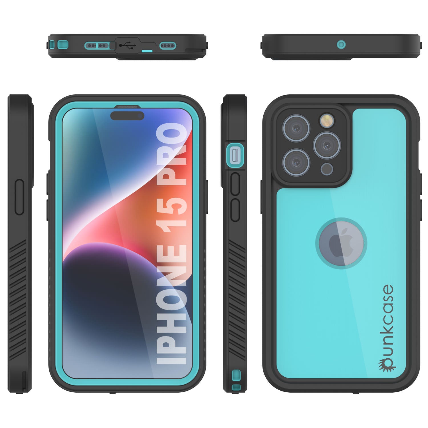 iPhone 15 Pro Waterproof IP68 Case, Punkcase [Teal] [StudStar Series] [Slim Fit]