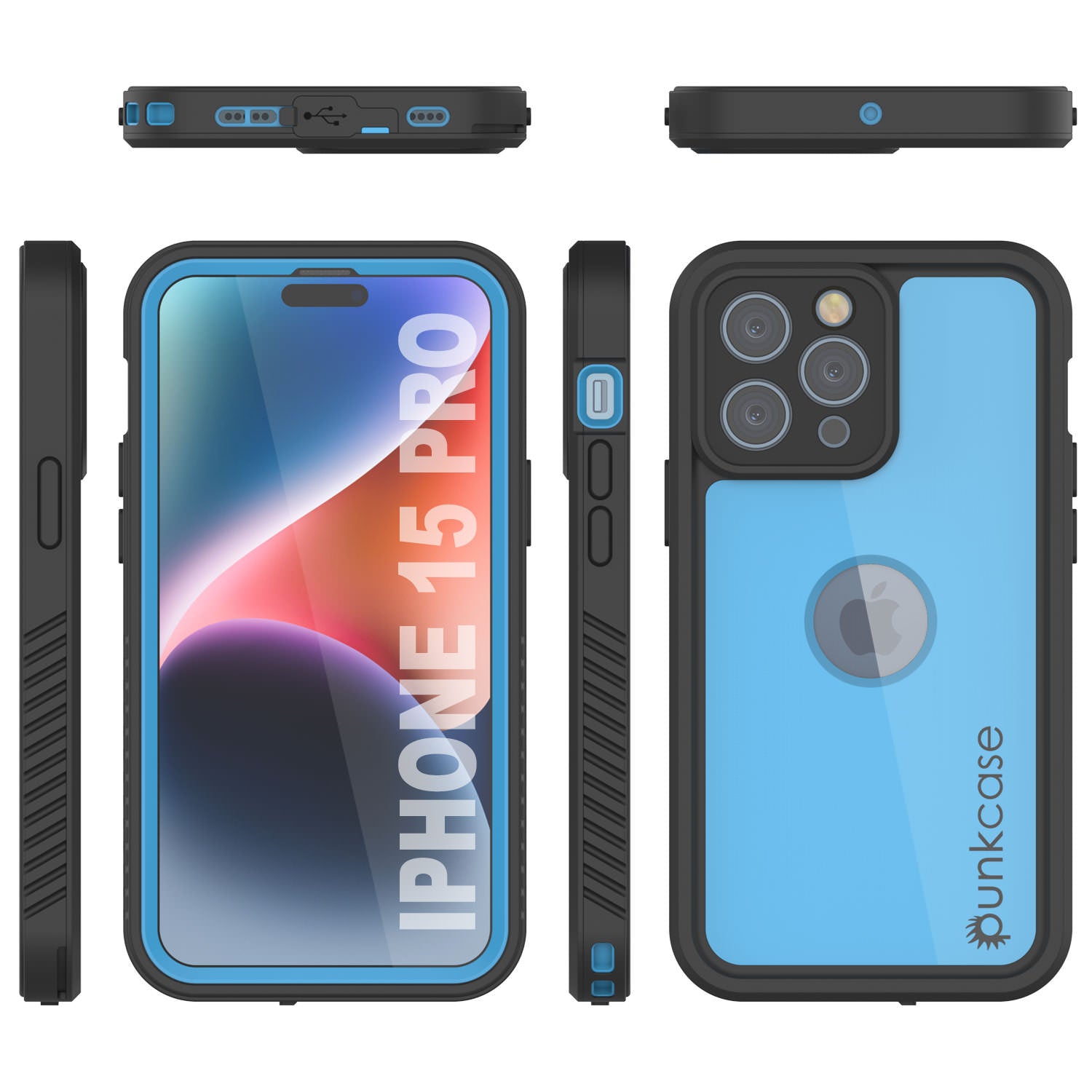 iPhone 15 Pro Waterproof IP68 Case, Punkcase [Light blue] [StudStar Series] [Slim Fit] [Dirtproof]