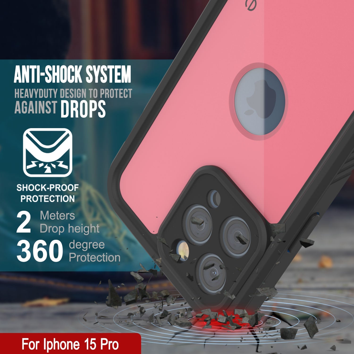 iPhone 15 Pro Waterproof IP68 Case, Punkcase [Pink] [StudStar Series] [Slim Fit] [Dirtproof]