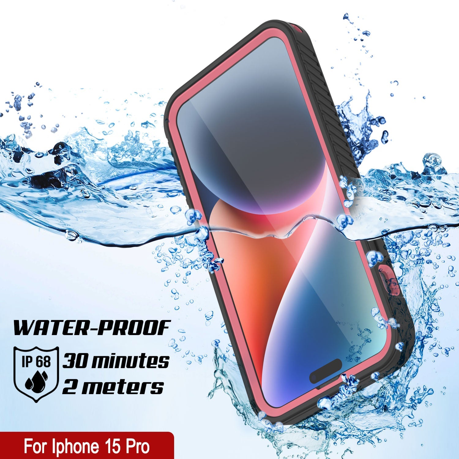 iPhone 15 Pro Waterproof IP68 Case, Punkcase [Pink] [StudStar Series] [Slim Fit] [Dirtproof]