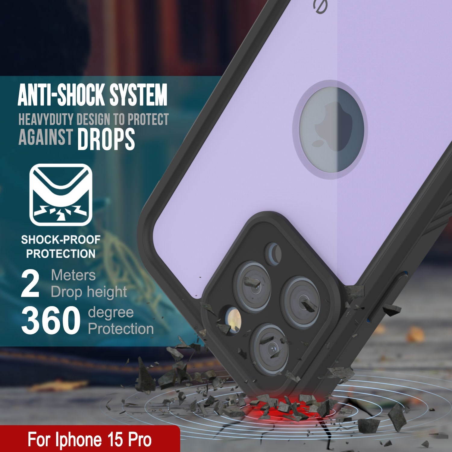 iPhone 15 Pro Waterproof IP68 Case, Punkcase [Lilac] [StudStar Series] [Slim Fit] [Dirtproof]