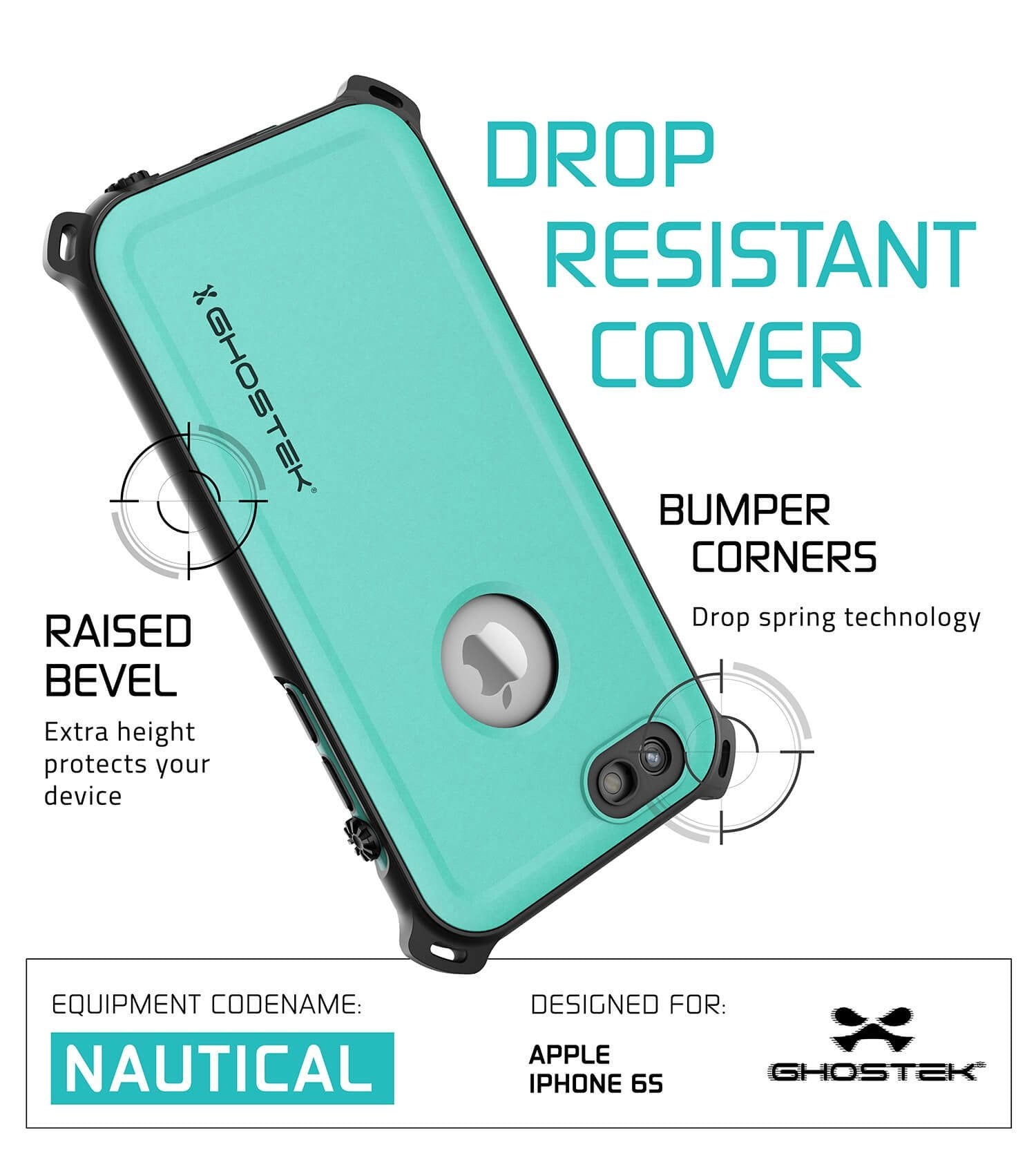 iPhone 6S/6 Waterproof Case, Ghostek® Nautical Teal Series| Underwater | Aluminum Frame | Ultra Fit