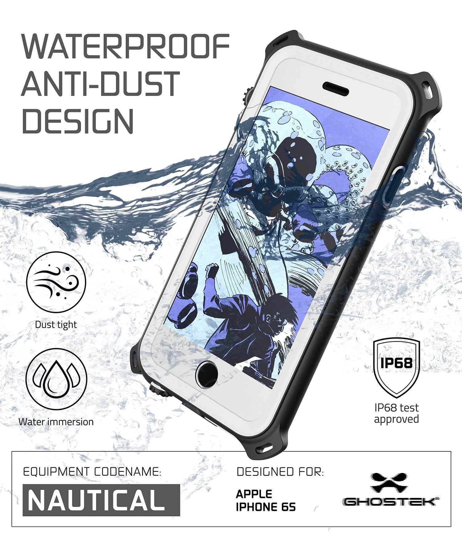 iPhone 6S/6 Waterproof Case, Ghostek® Nautical White Series| Underwater | Aluminum Frame | Ultra Fit