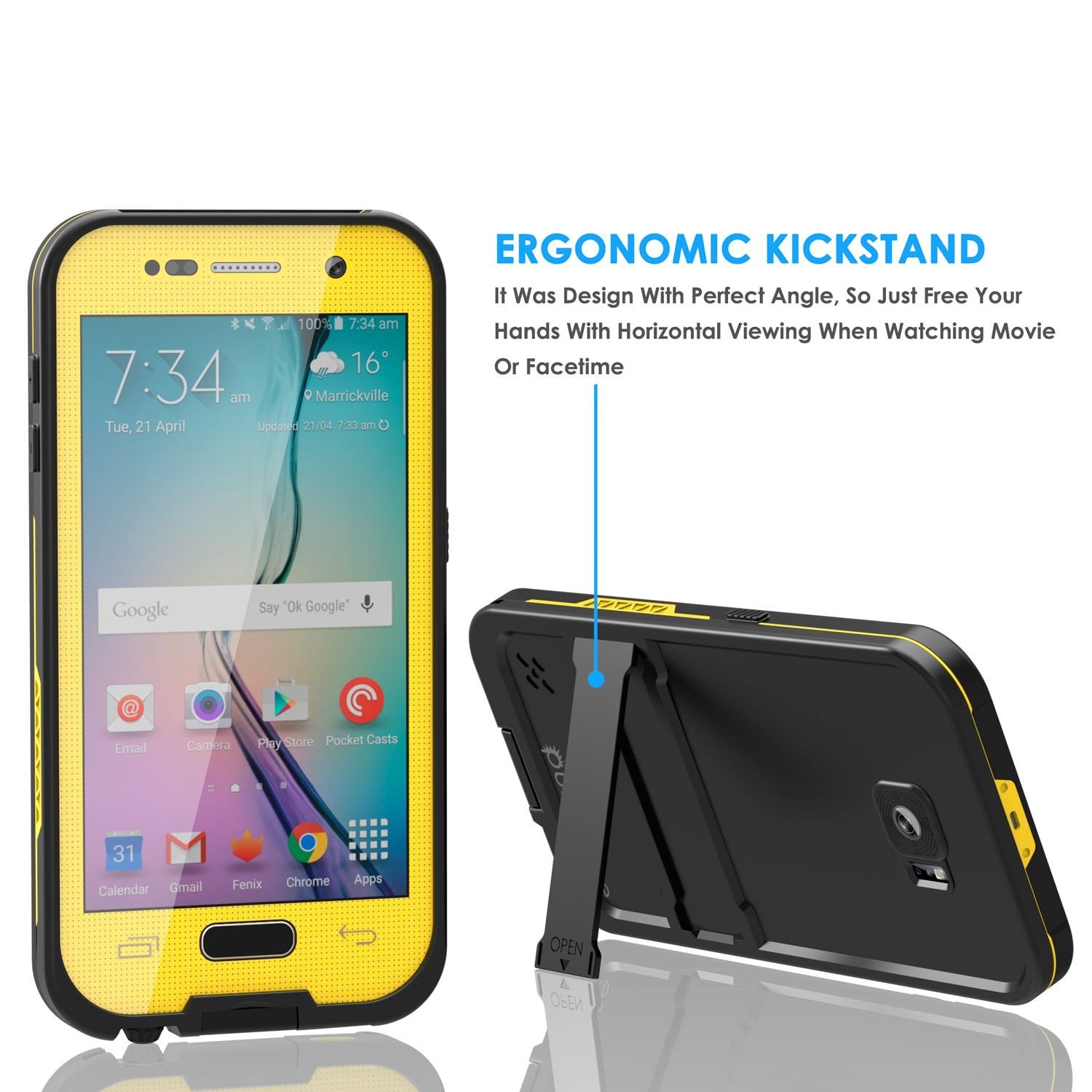 Galaxy S6 Waterproof Case Punkcase SpikeStar Yellow Water/Shock/Dirt/Snow Proof | Lifetime Warranty