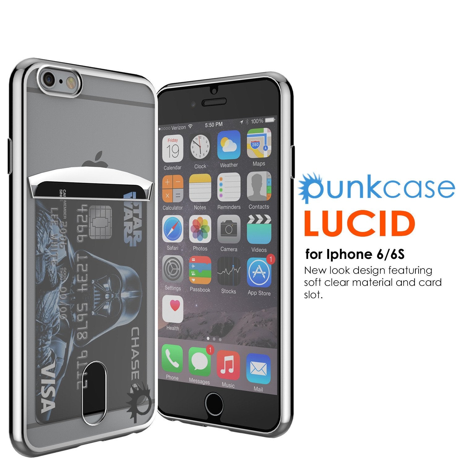 iPhone 6s+ Plus/6+ Plus Case, PUNKCASE® LUCID Silver Card Slot Series