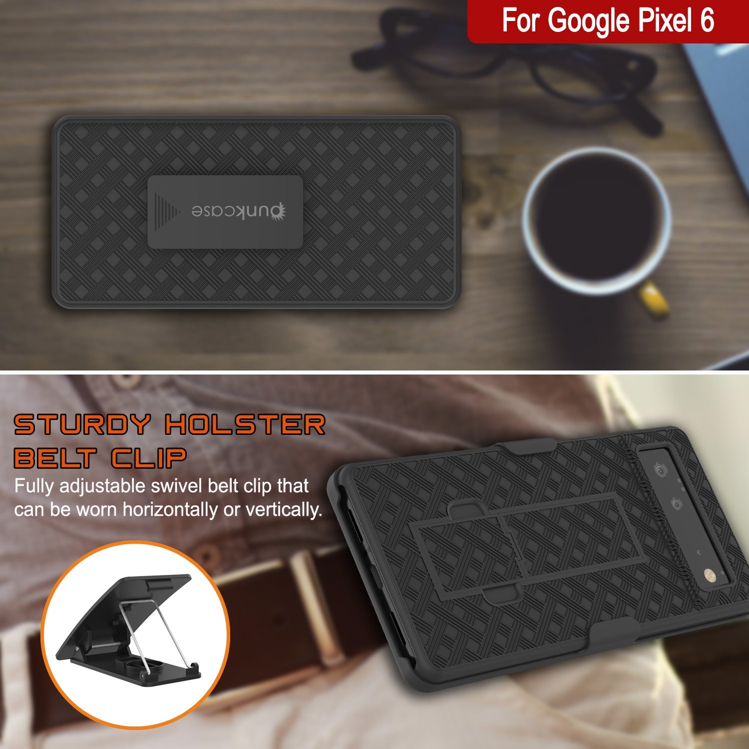 Punkcase Google Pixel 6 Case With Screen Protector, Holster Belt Clip [Black]