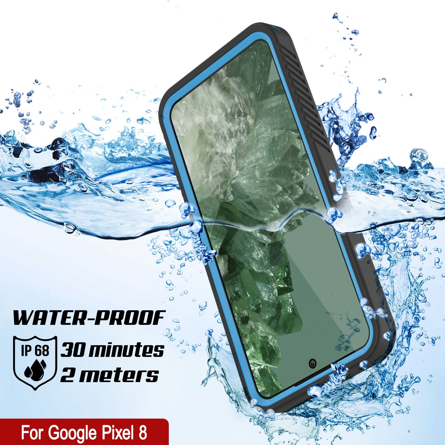 Google Pixel 8  Waterproof Case, Punkcase [Extreme Series] Armor Cover W/ Built In Screen Protector [Light Blue]