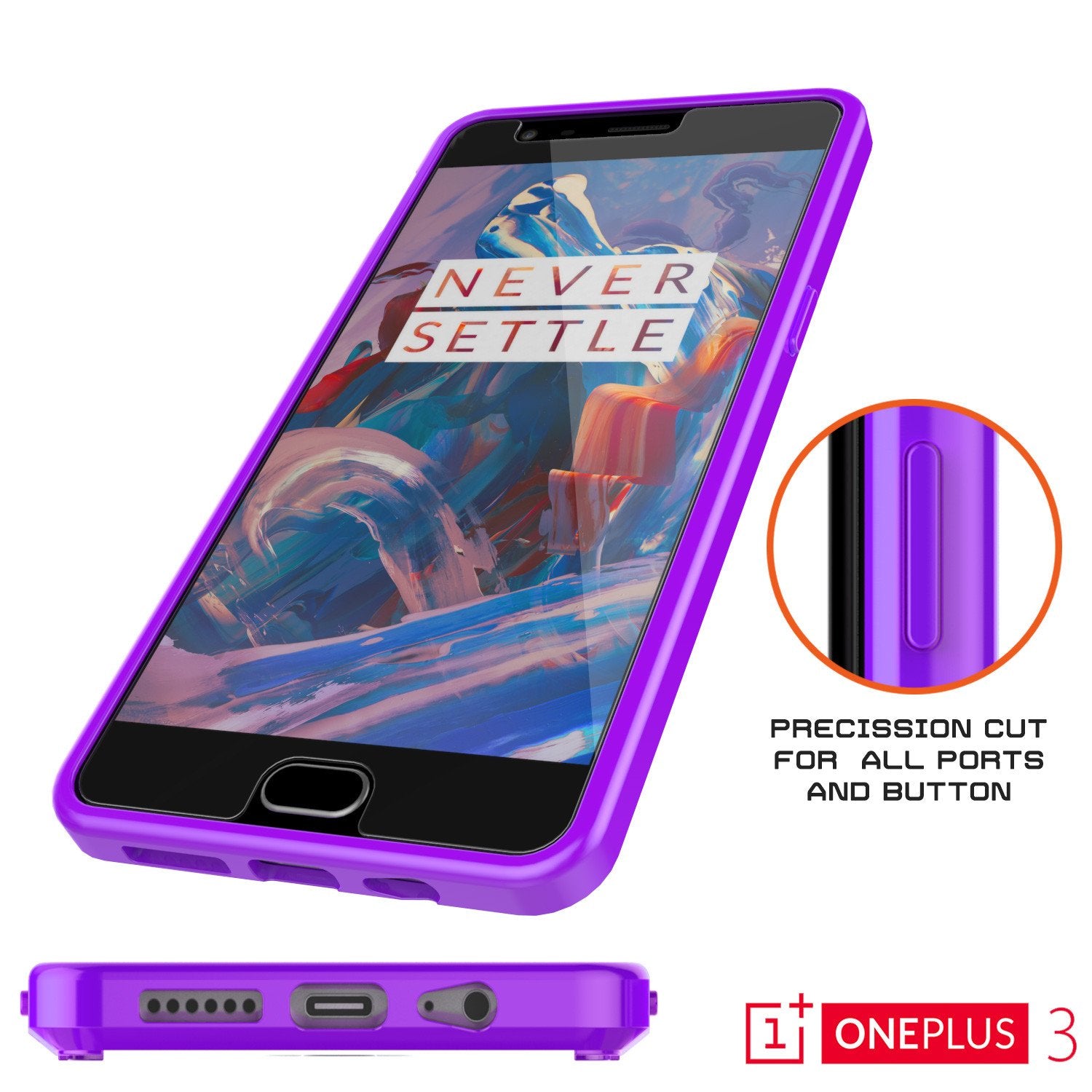 OnePlus 3 Case Punkcase® LUCID 2.0 Purple Series w/ SHIELD GLASS Lifetime Warranty Exchange