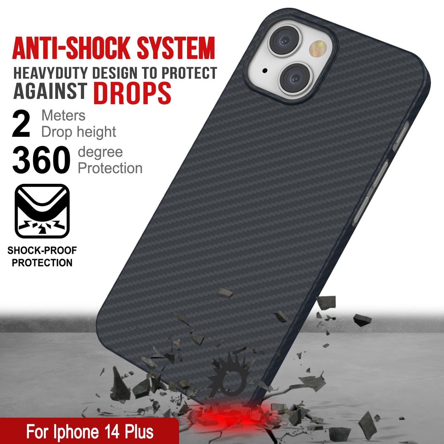 Punkcase iPhone 14 Plus Carbon Fiber Case [AramidShield Series] Ultra Slim & Light Kevlar