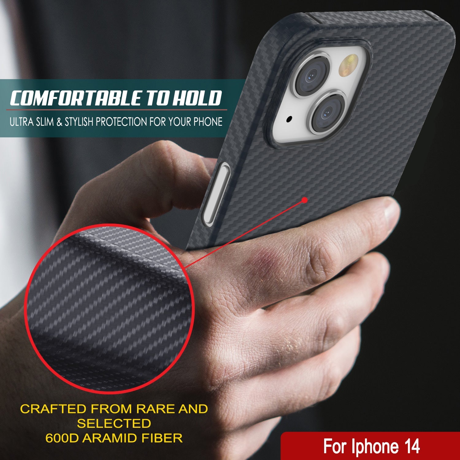 Punkcase iPhone 14 Carbon Fiber Case [AramidShield Series] Ultra Slim & Light Kevlar