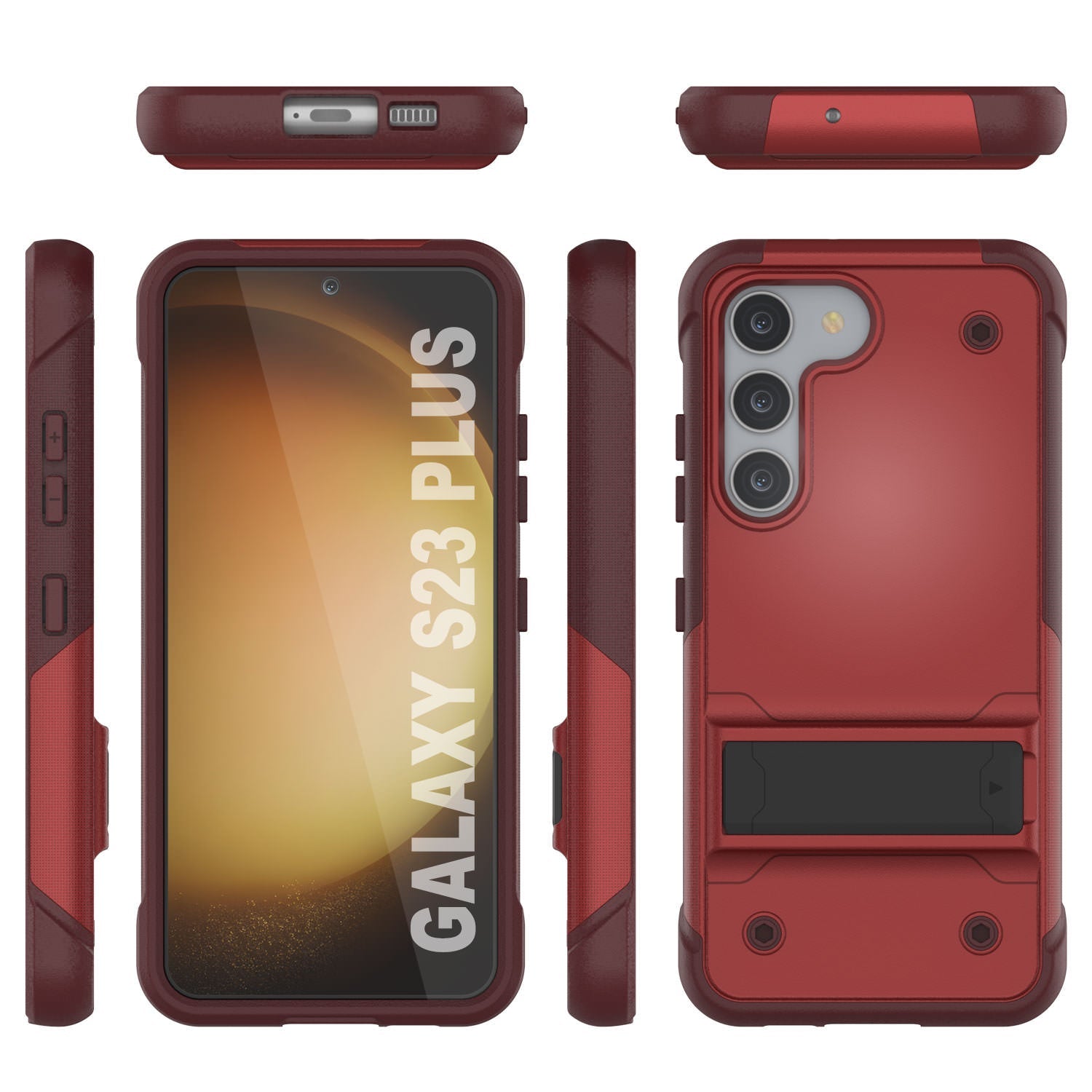 Punkcase Galaxy S23+ Plus Case [Reliance Series] Protective Hybrid Military Grade Cover W/Built-in Kickstand [Red-Rose]