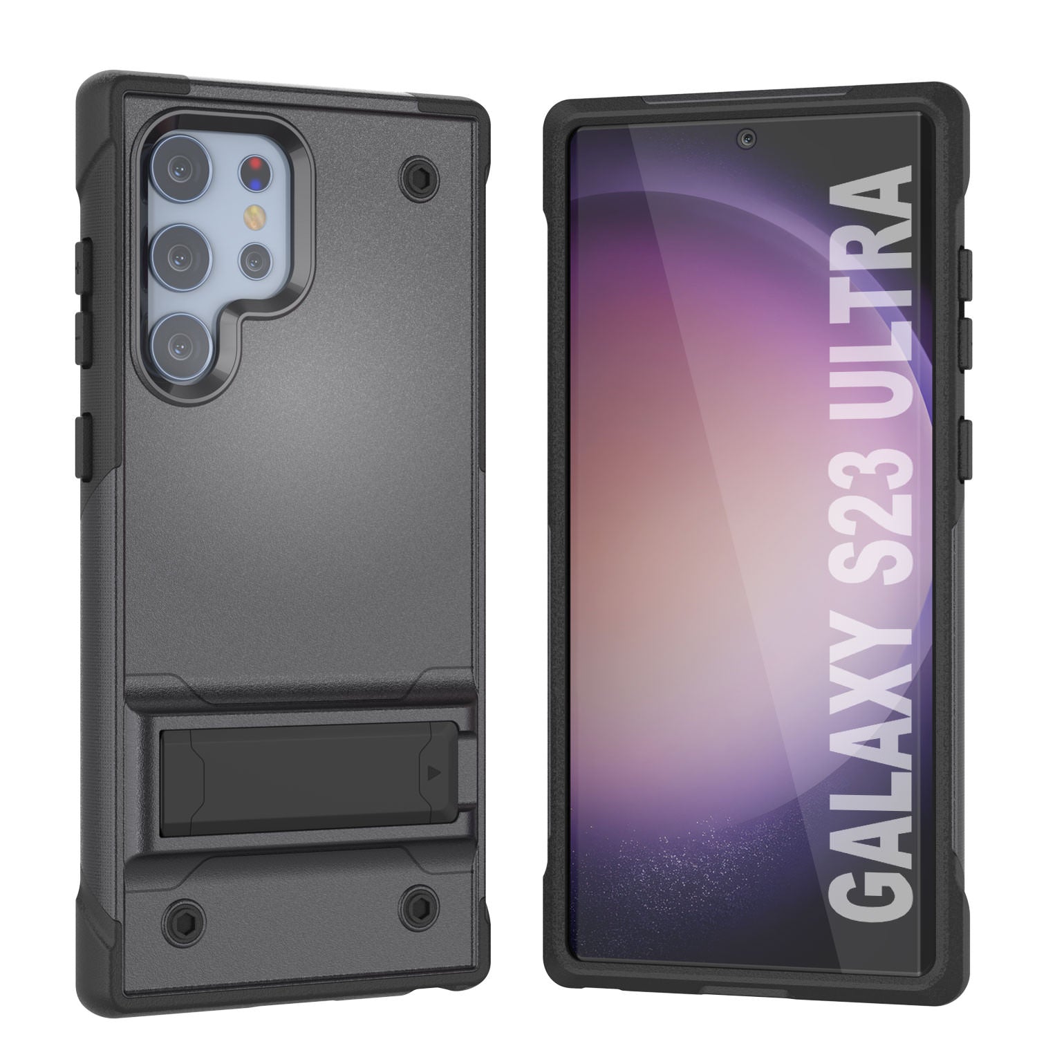 Punkcase Galaxy S24 Ultra Case [Reliance Series] Protective Hybrid Military Grade Cover W/Built-in Kickstand [Grey-Black]