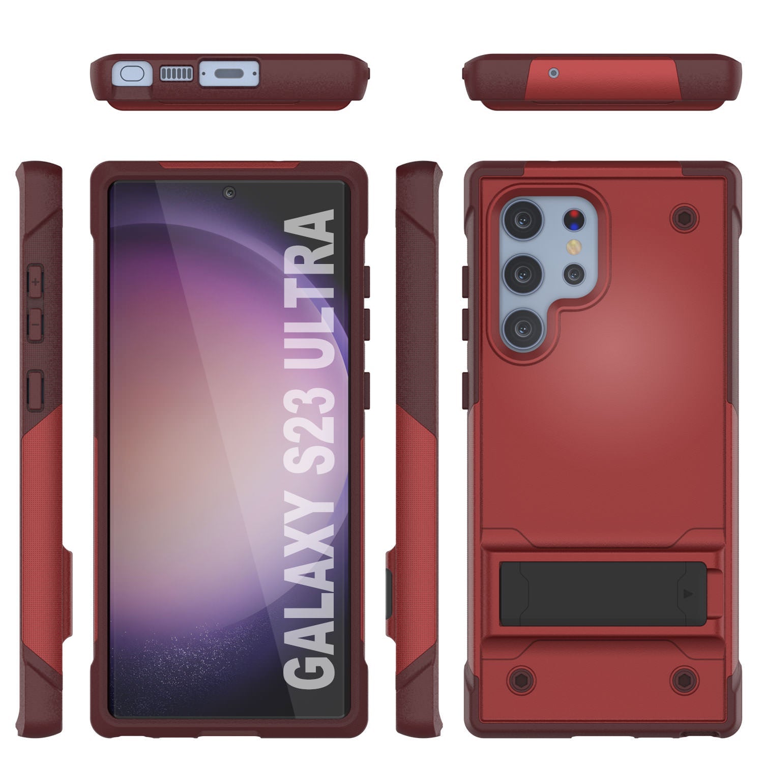 Punkcase Galaxy S23 Ultra Case [Reliance Series] Protective Hybrid Military Grade Cover W/Built-in Kickstand [Red-Rose]