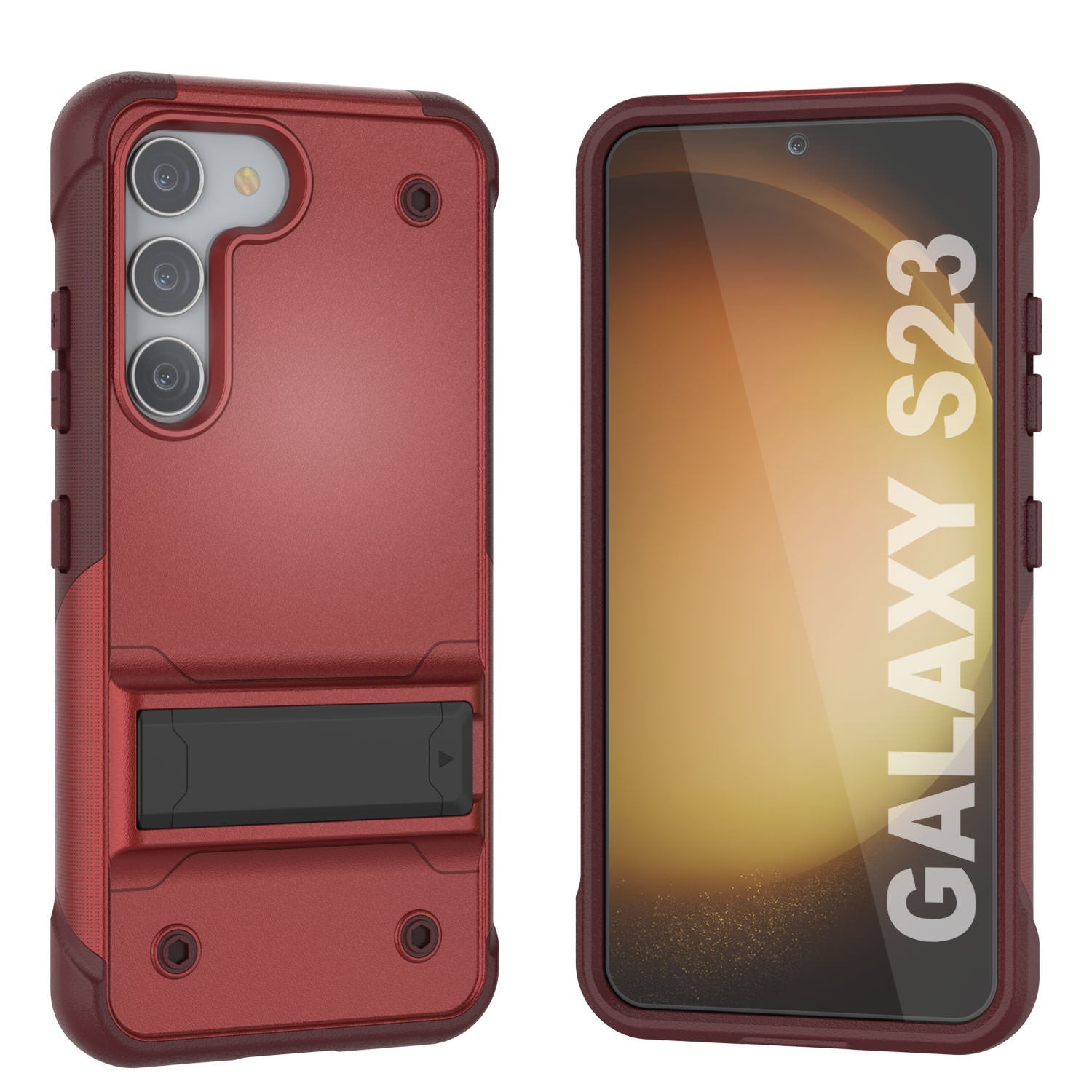 Punkcase Galaxy S23 Case [Reliance Series] Protective Hybrid Military Grade Cover W/Built-in Kickstand [Red-Rose]