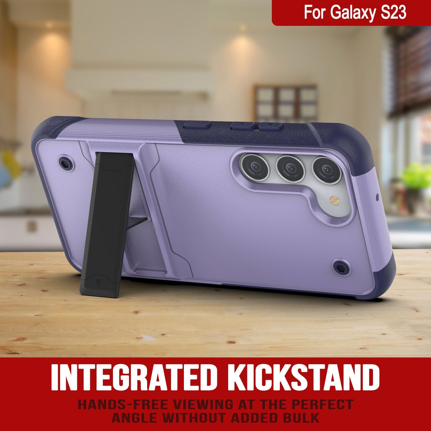 Punkcase Galaxy S23 Case [Reliance Series] Protective Hybrid Military Grade Cover W/Built-in Kickstand [Purple-Navy]