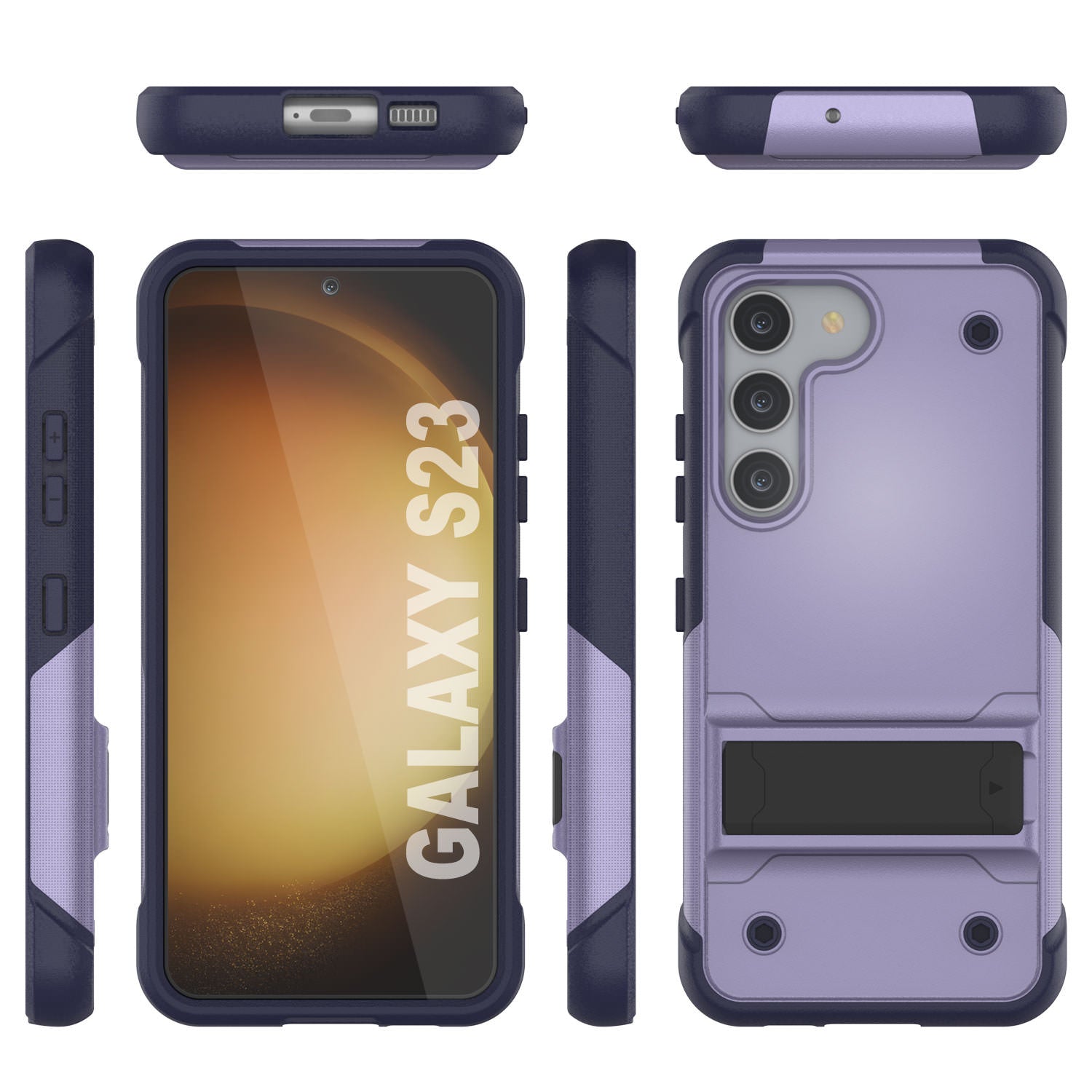 Punkcase Galaxy S23 Case [Reliance Series] Protective Hybrid Military Grade Cover W/Built-in Kickstand [Purple-Navy]