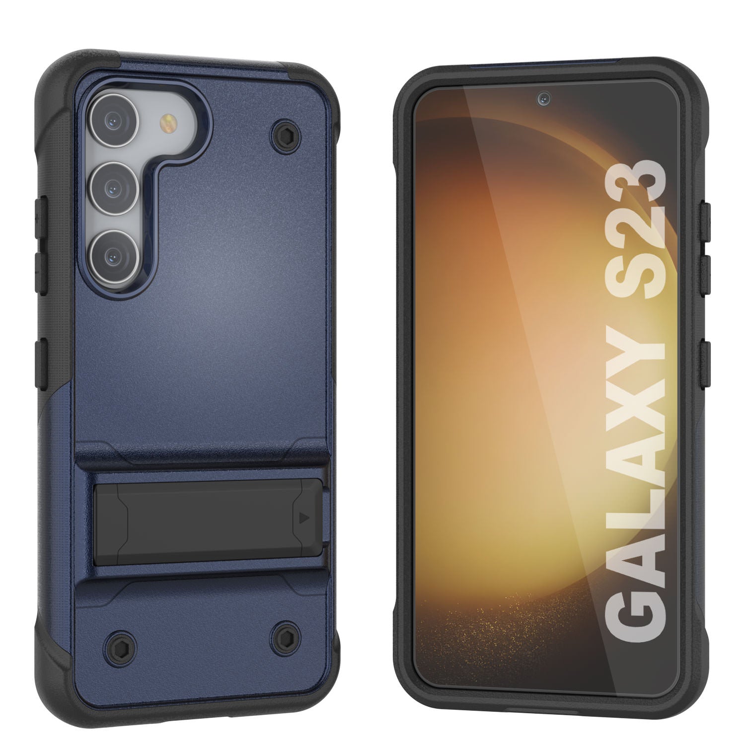 Punkcase Galaxy S23 Case [Reliance Series] Protective Hybrid Military Grade Cover W/Built-in Kickstand [Navy-Black]