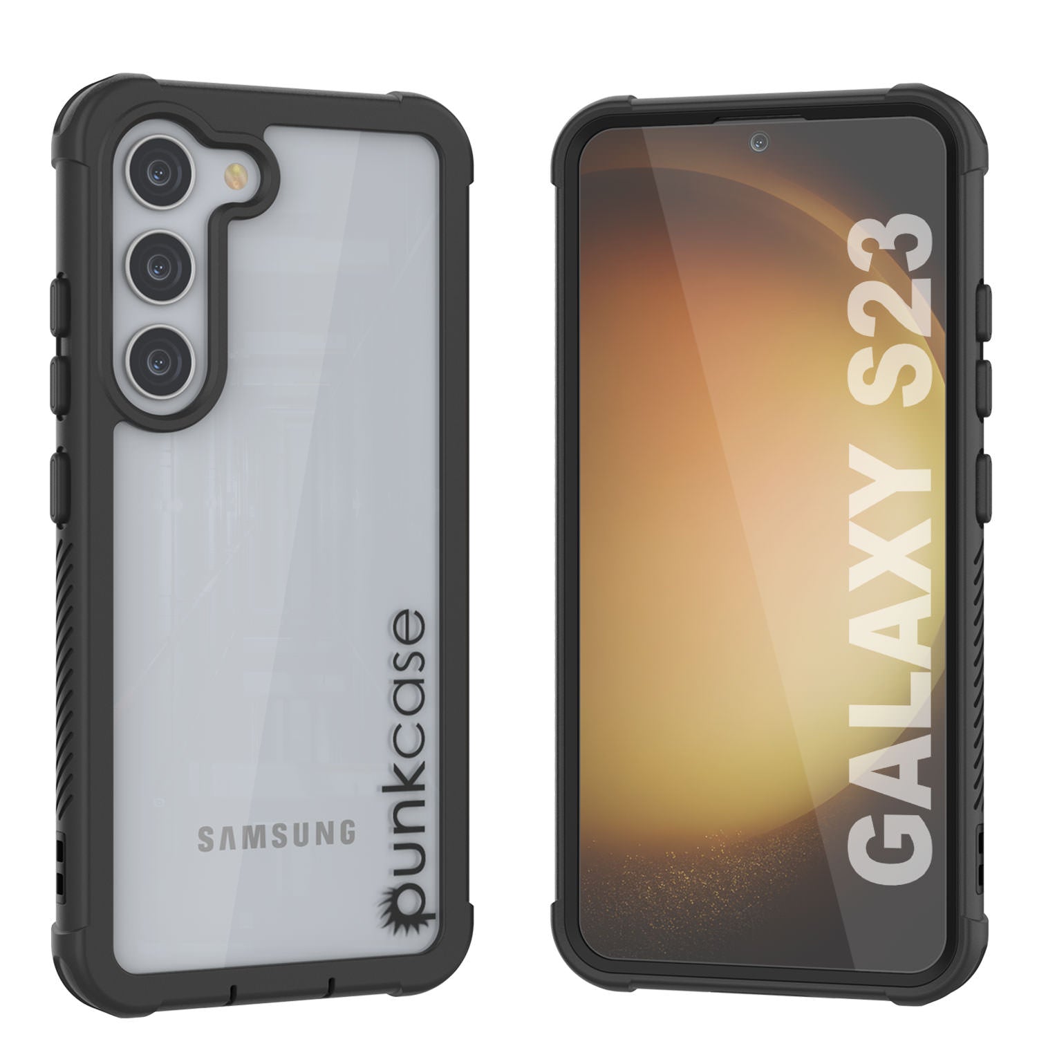 PunkCase Galaxy S23 Case, [Spartan Series] Clear Rugged Heavy Duty Cover [Black]