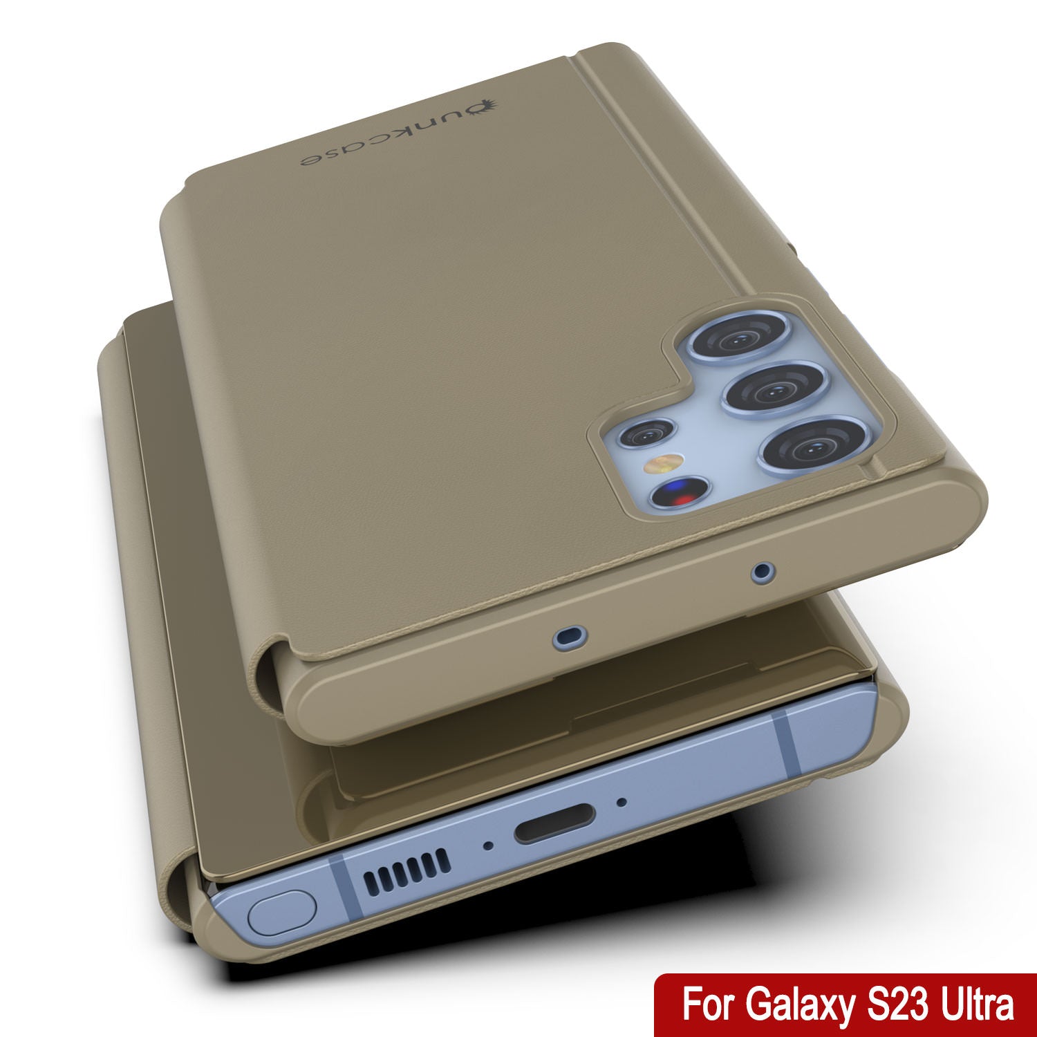 Punkcase Galaxy S23 Ultra Reflector Case Protective Flip Cover [Gold]