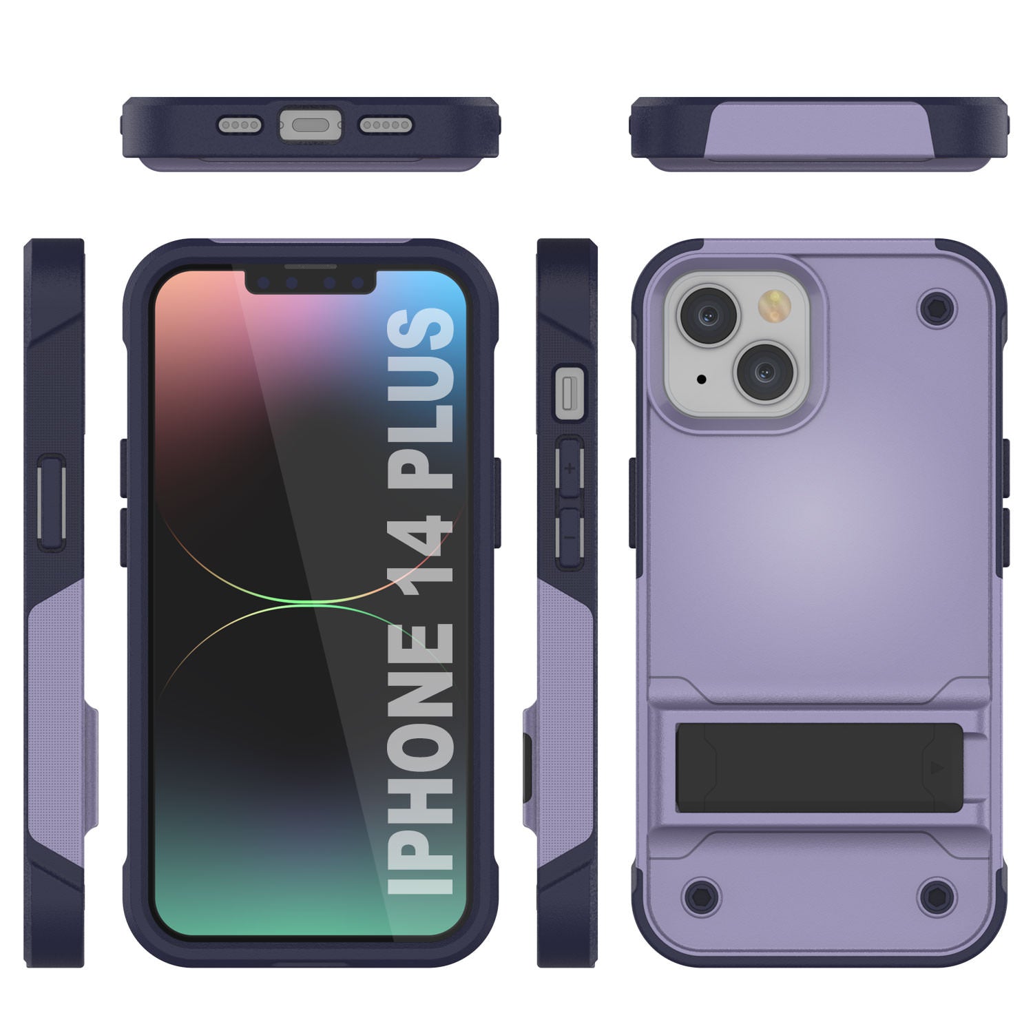 Punkcase iPhone 14 Plus Case [Reliance Series] Protective Hybrid Military Grade Cover W/Built-in Kickstand [Purple-Navy]