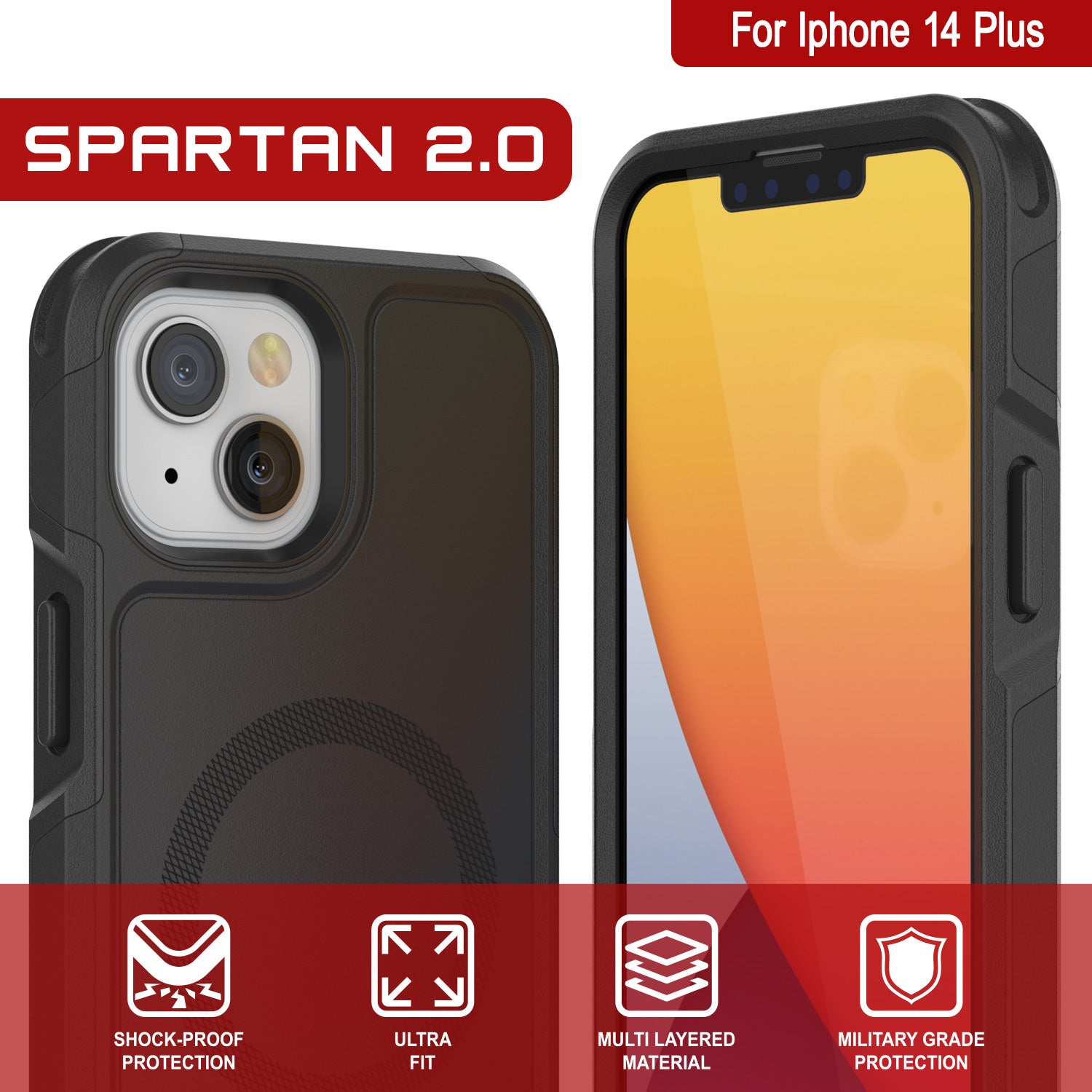 PunkCase iPhone 14 Pro Max Case, [Spartan 2.0 Series] Clear Rugged Heavy  Duty Cover W/Built in Screen Protector [Black]