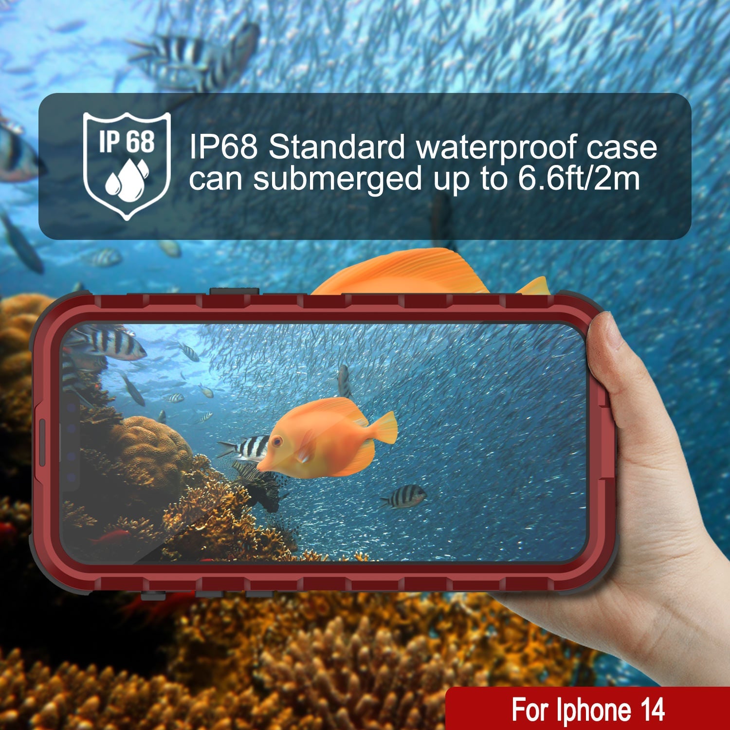 iPhone 14 Metal Extreme 2.0 Series Aluminum Waterproof Case IP68 W/Buillt in Screen Protector [Red-Black]