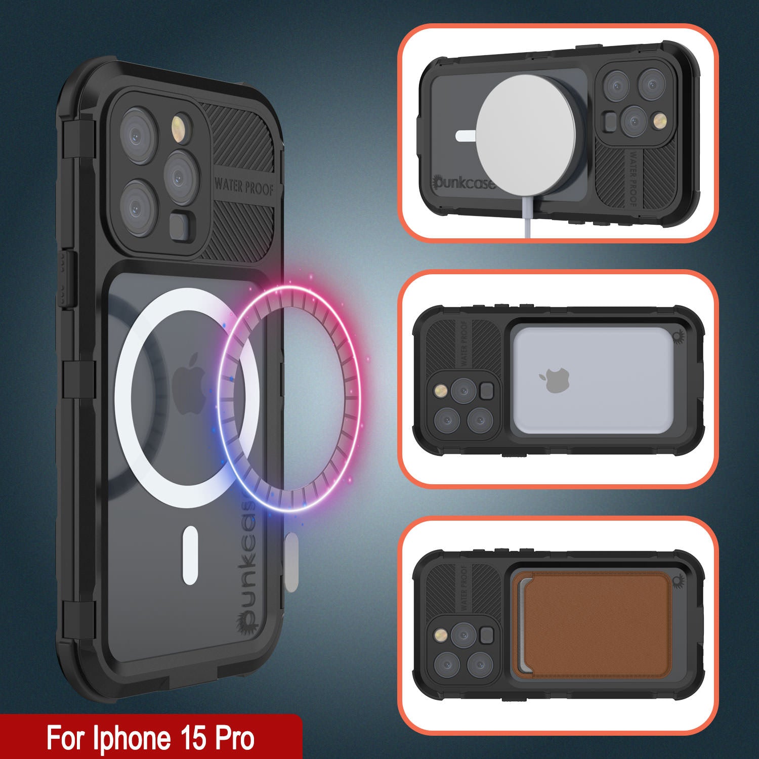 iPhone 15 Pro Metal Extreme 2.0 Series Aluminum Waterproof Case IP68 W/Buillt in Screen Protector [Black]