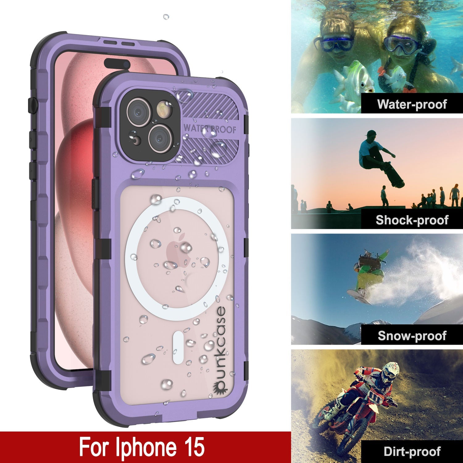 iPhone 15 Metal Extreme 2.0 Series Aluminum Waterproof Case IP68 W/Buillt in Screen Protector [Purple]