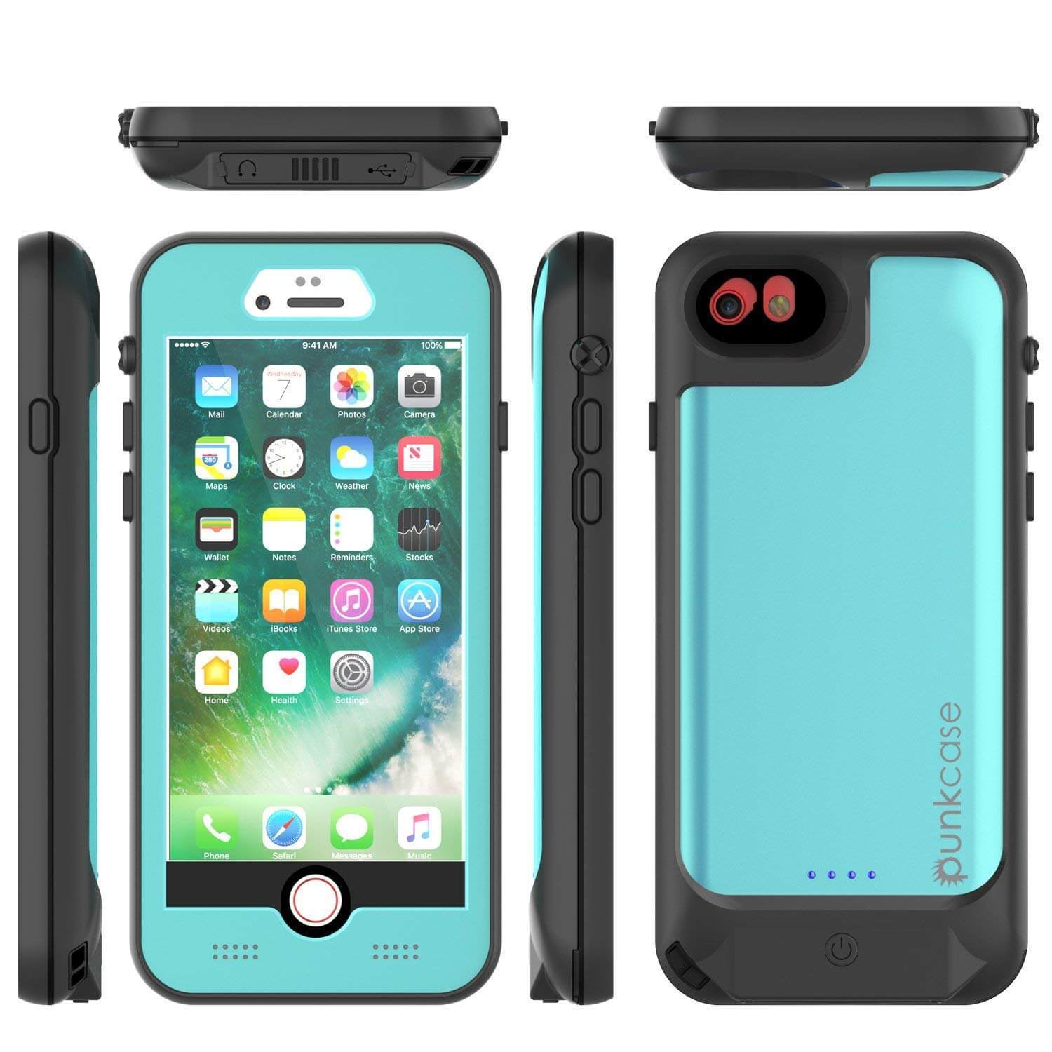 PunkJuice iPhone SE (4.7")/7 Battery Case Teal - Waterproof Slim Power Juice Bank with 2750mAh