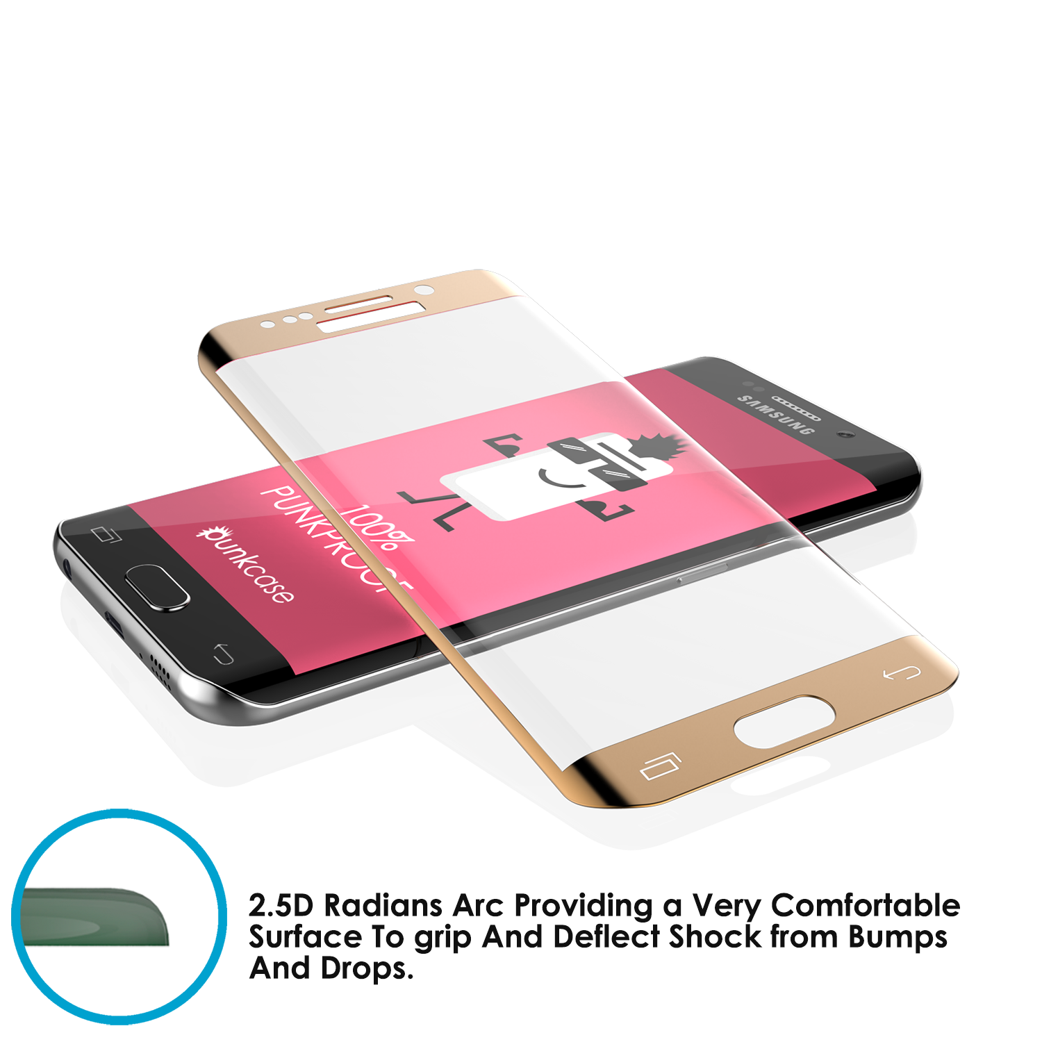 Galaxy S6 Edge Plus Gold Punkcase Glass SHIELD Tempered Glass Screen Protector 0.33mm Thick 9H