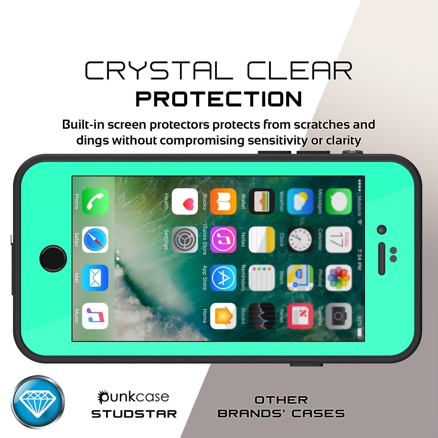 iPhone SE (4.7") Waterproof Case, Punkcase [Teal] [StudStar Series] [Slim Fit] [IP68 Certified]] [Dirtproof] [Snowproof]