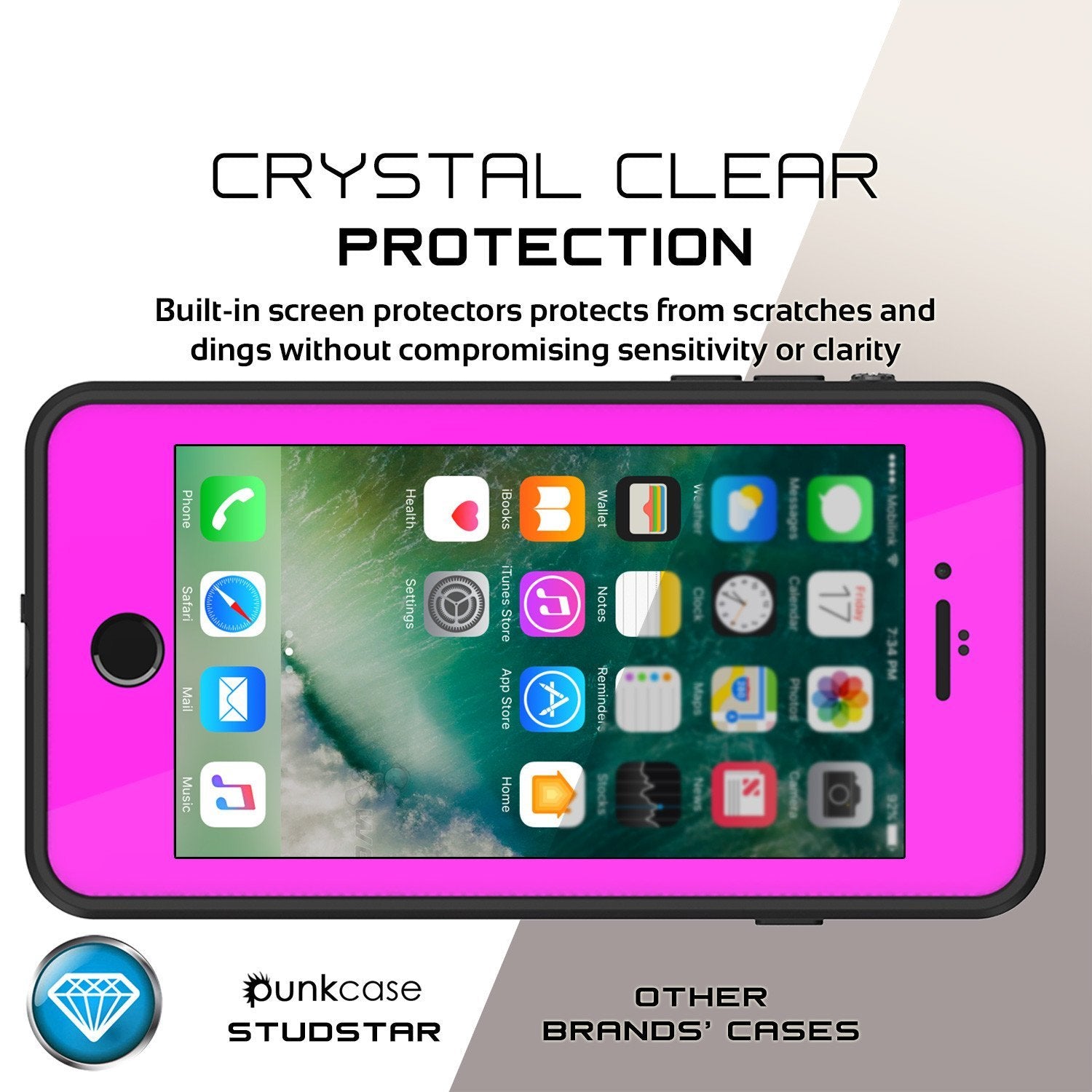 iPhone 8+ Plus Waterproof IP68 Case, Punkcase [Pink] [StudStar Series] [Slim Fit] [Dirtproof]